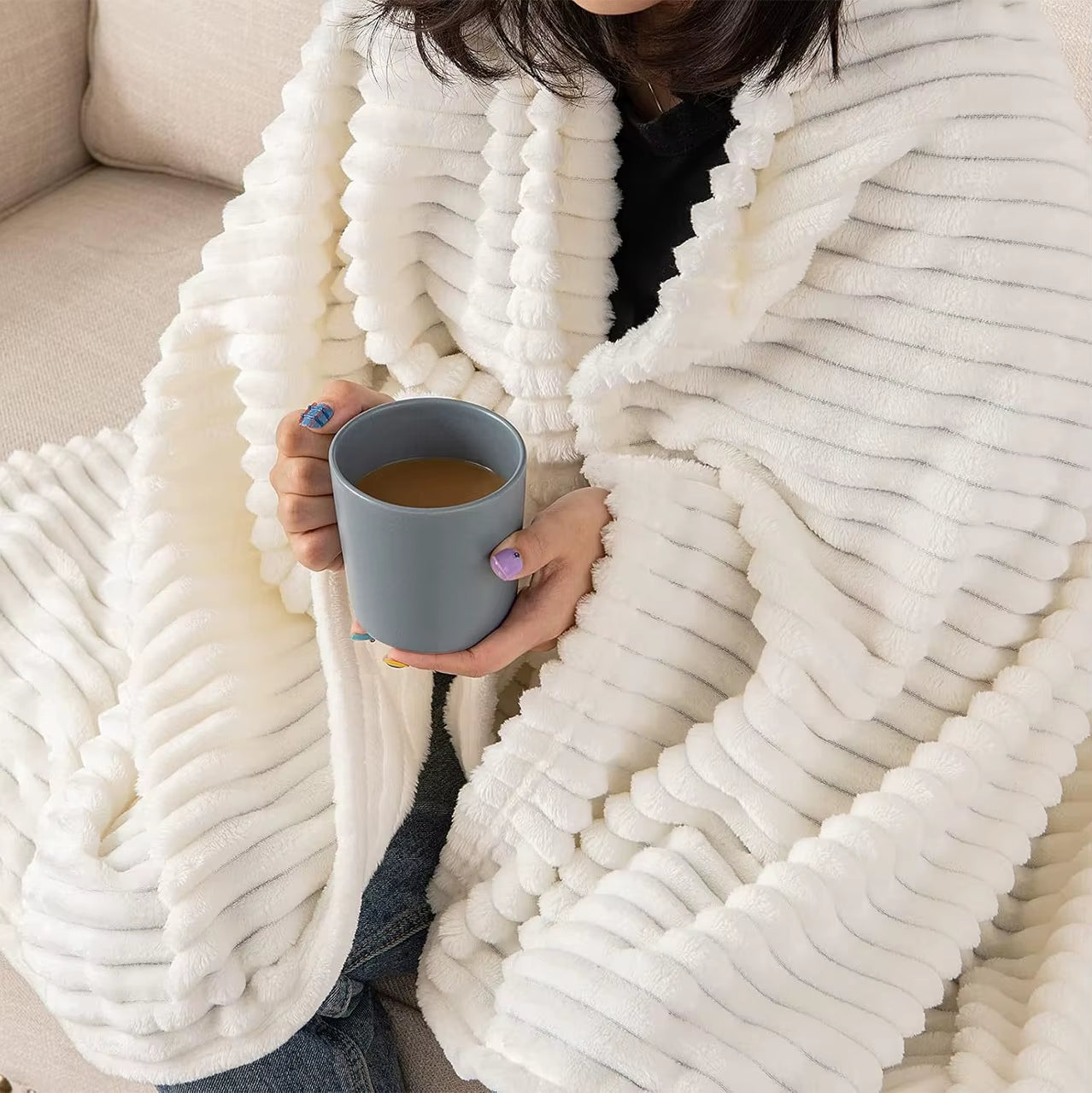 Thickened Wide Striped Multifunctional Blanket, Can Be Used as Bed Sheet Cover Blanket, Nap Blanket, Pet Blanket 127x152 cm