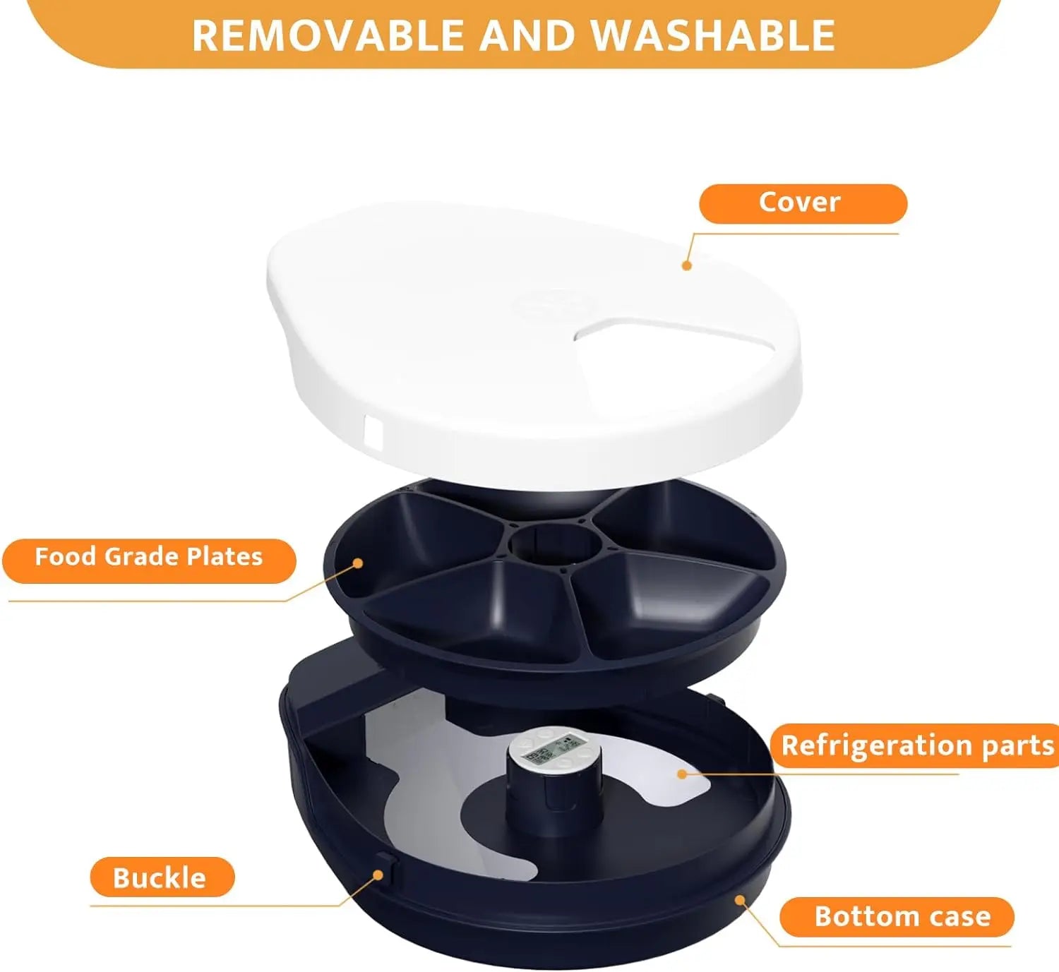 Automatic Cat Feeder Wet Food with Cooling, Semiconductor Refrigeration, with Timer, 5 Food Compartments for 330G Pet Food