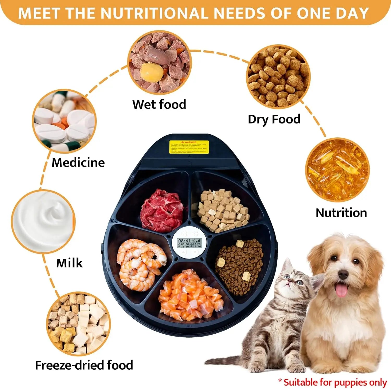 Automatic Cat Feeder Wet Food with Cooling, Semiconductor Refrigeration, with Timer, 5 Food Compartments for 330G Pet Food