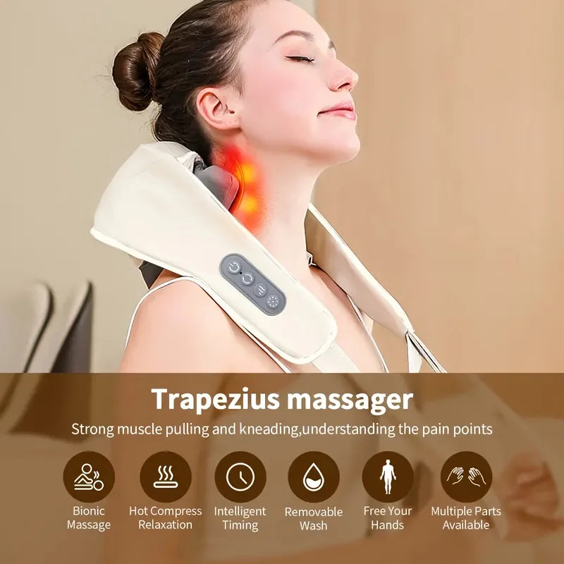 Electric Neck Shoulder Massager Wireless Trapezius Muscles Back Massage Pillow Cervical Back Massage Shawl for Parents Gifts