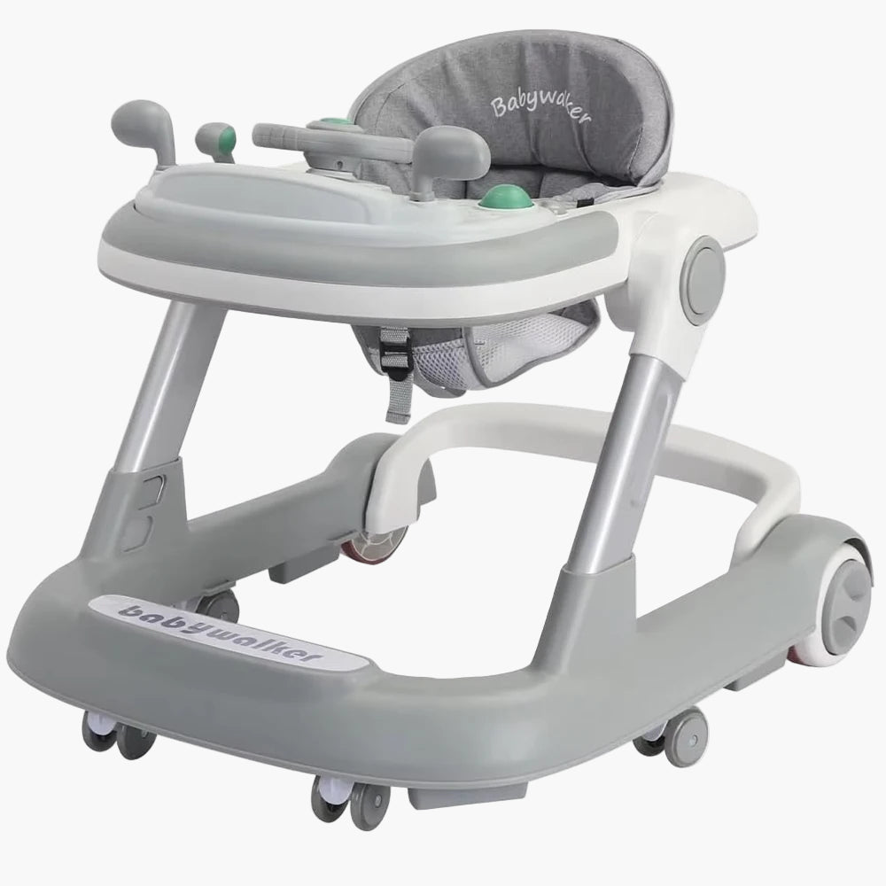 2 in 1 Baby Walker, Toddler Baby Push Walker with Removable Feeding Tray and Music Tray(Without Battery), Foldable Walker