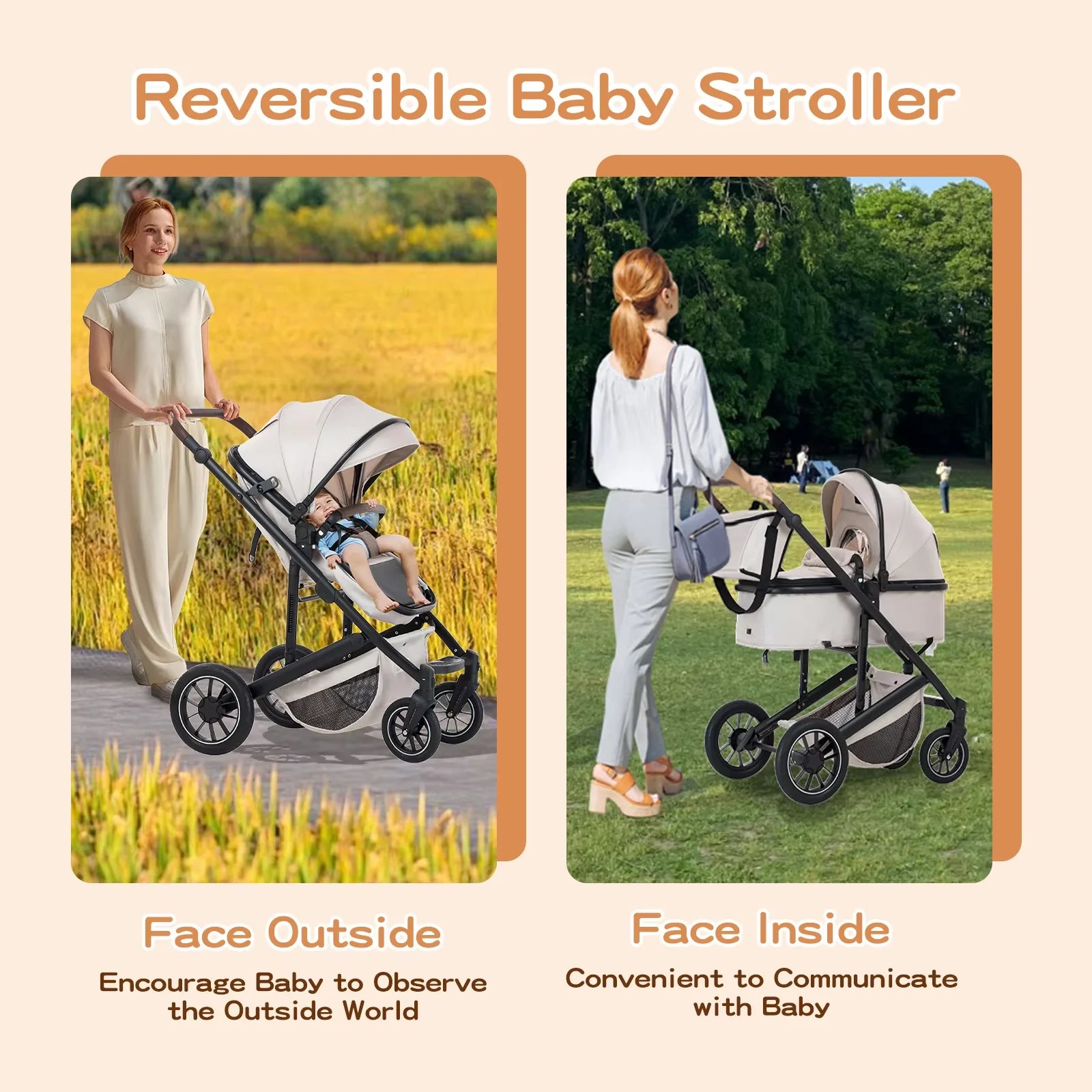 Baby Stroller 3 in 1 Portable Travel Baby Carriage Luxurious Fold Pram High Landscape Aluminum Frame Newborn Infant Stroller