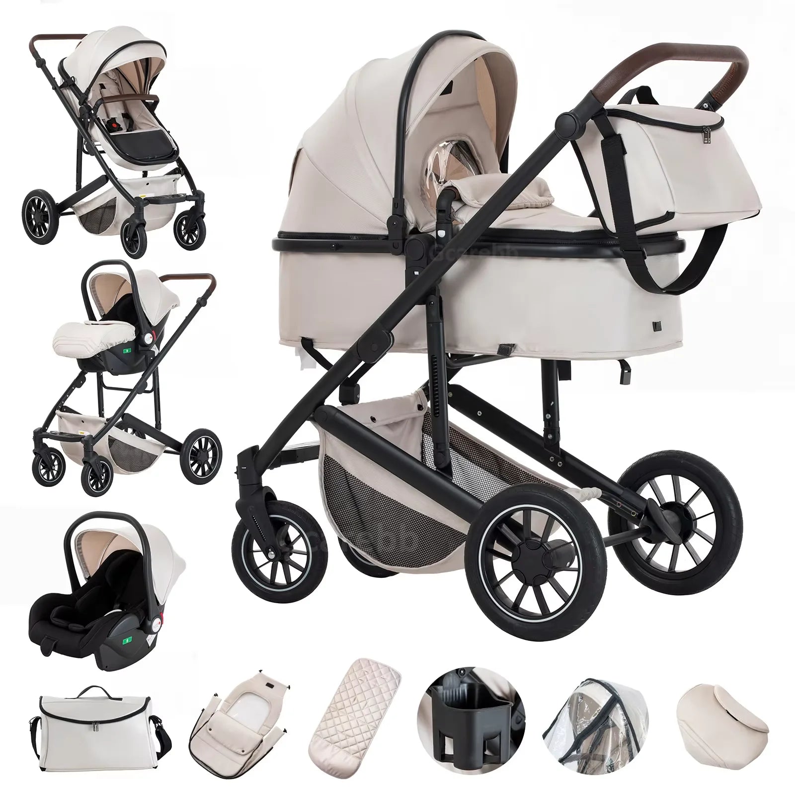 Baby Stroller 3 in 1 Portable Travel Baby Carriage Luxurious Fold Pram High Landscape Aluminum Frame Newborn Infant Stroller