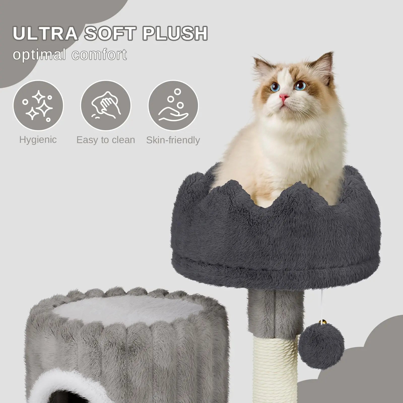 53Cm Small Cat Tree with Scratching Post - Indoor Cat Tower with Cave, Perch & 2 Play Balls for Kittens & Cats