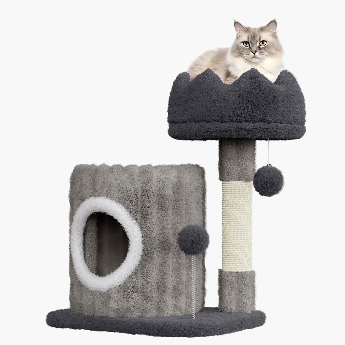 53Cm Small Cat Tree with Scratching Post - Indoor Cat Tower with Cave, Perch & 2 Play Balls for Kittens & Cats