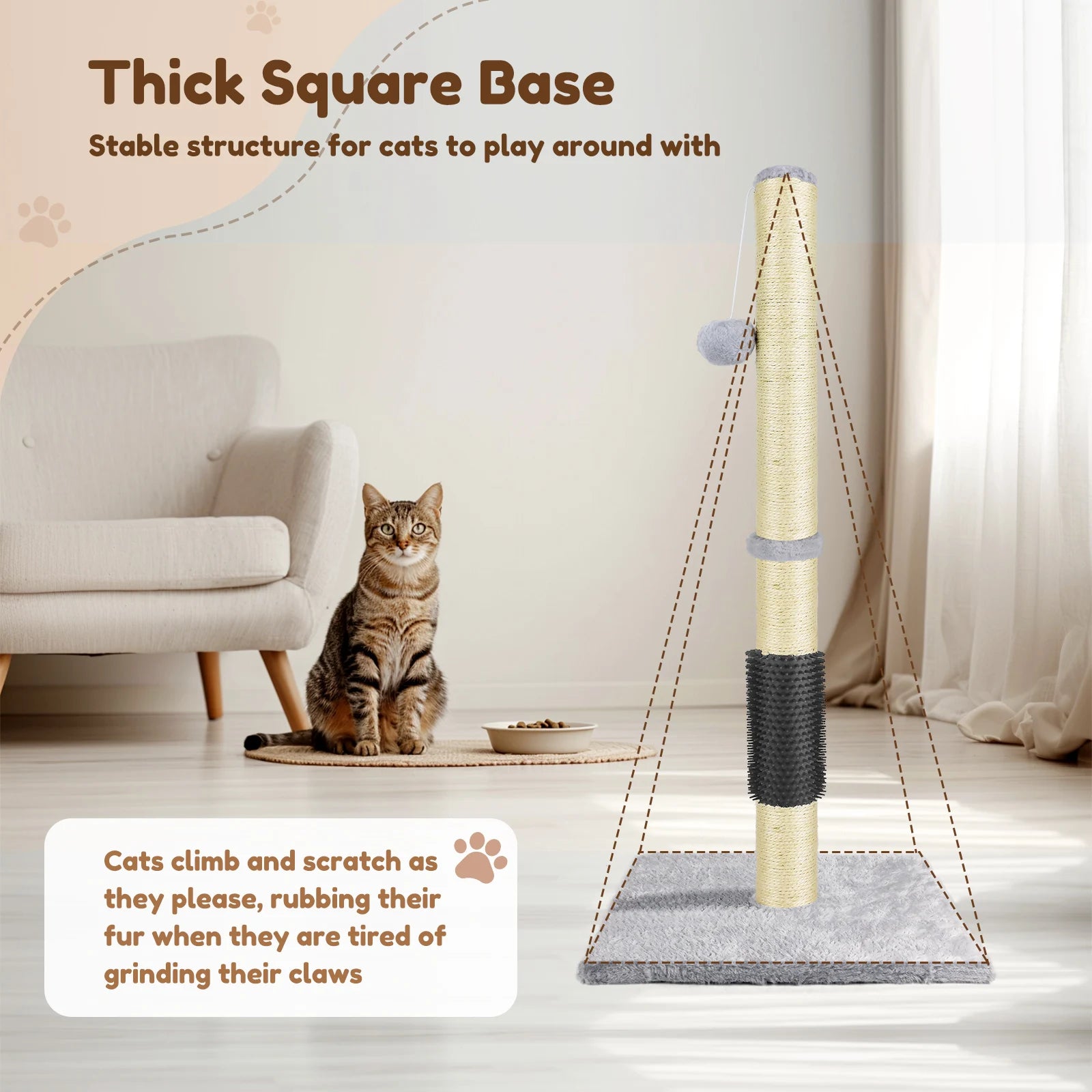 Cat Scratching Post for Indoor Cats, Vertical Safe Cat Climbing Frame Tree with Dangling Toy, 80 Cm, Grey