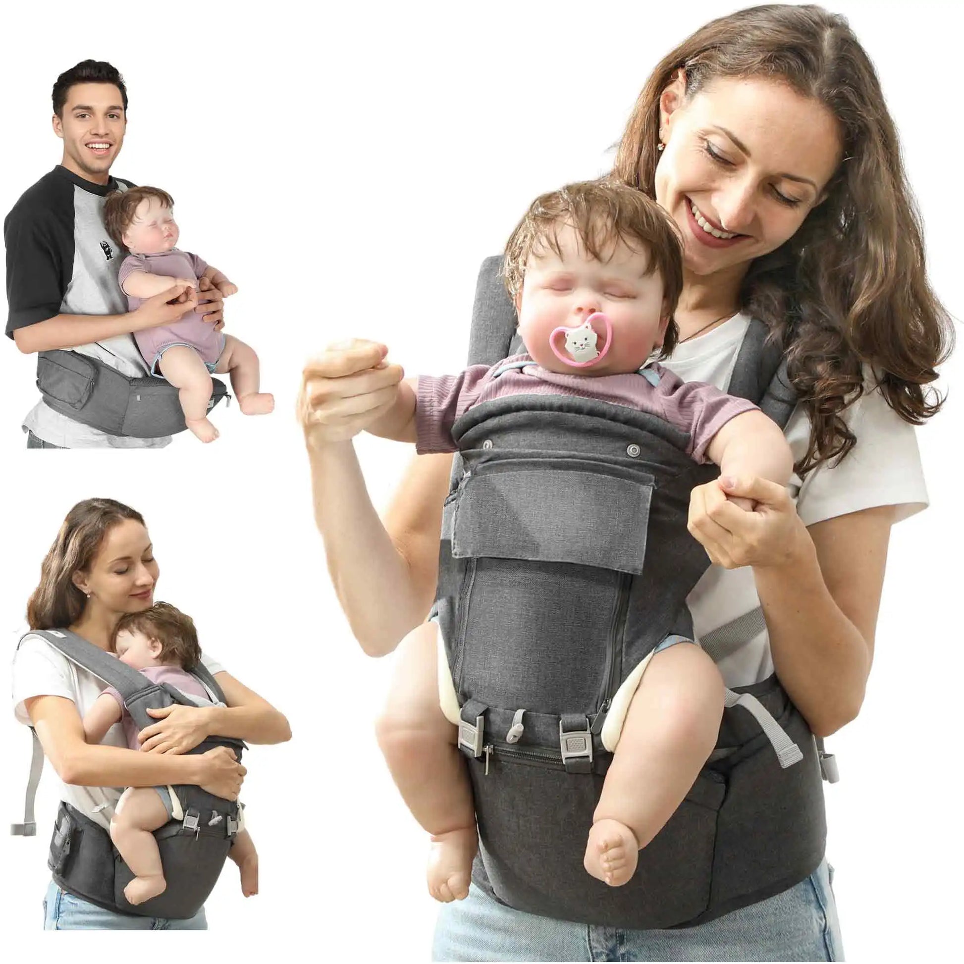 6-In-1 Baby Carrier for Newborn, Toddler with Removable Seat, Grey