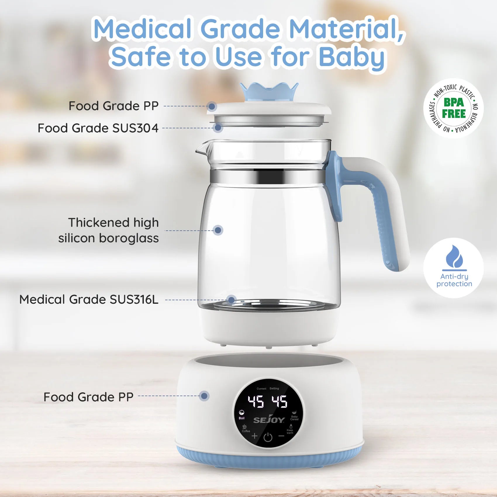 Infant Thermostatic Milk Regulator 800W Electric Baby Formula Kettle Automatic Warmer Feeding Bottle 220V/110V 