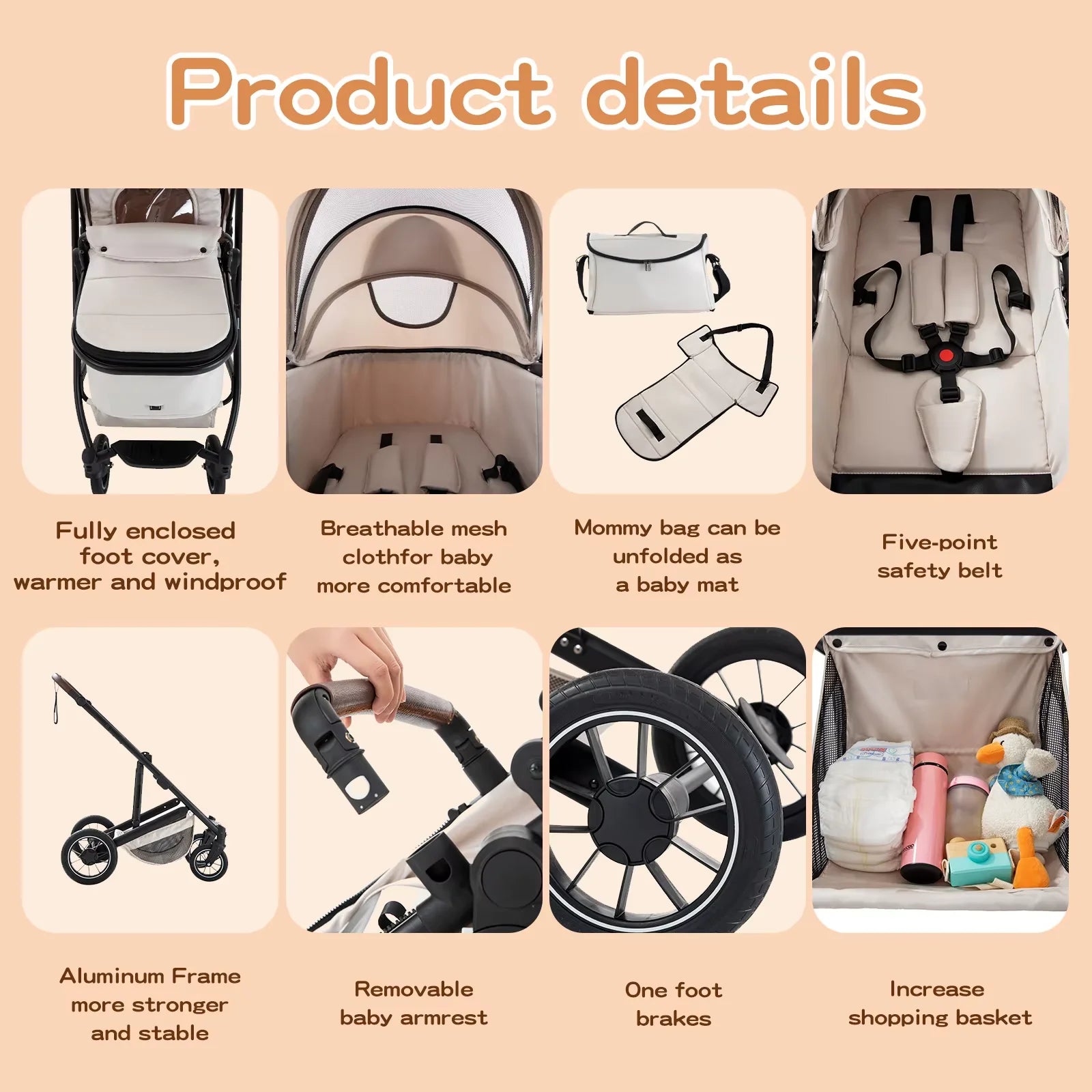 Baby Stroller 3 in 1 Portable Travel Baby Carriage Luxurious Fold Pram High Landscape Aluminum Frame Newborn Infant Stroller