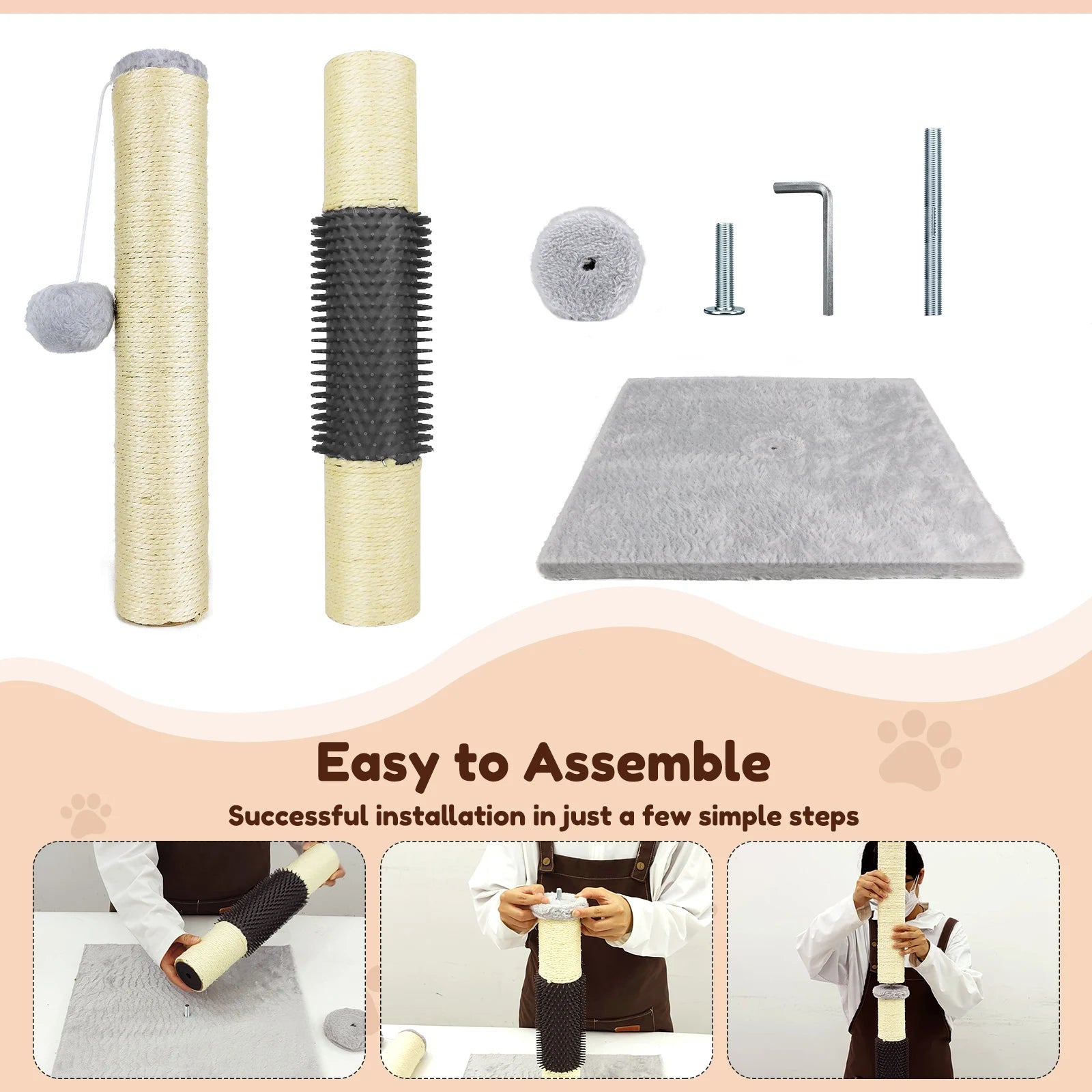 Cat Scratching Post for Indoor Cats, Vertical Safe Cat Climbing Frame Tree with Dangling Toy, 80 Cm, Grey