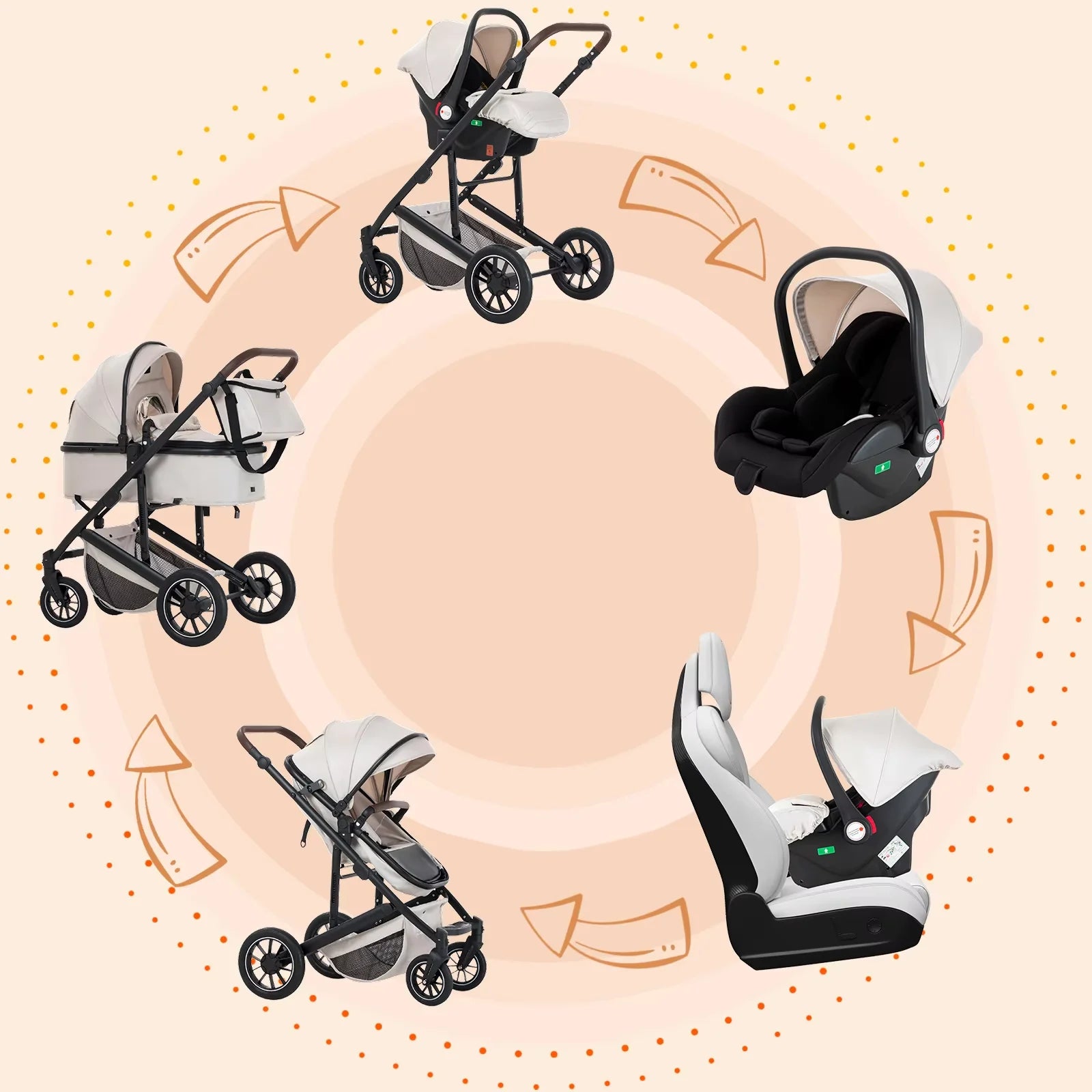 Baby Stroller 3 in 1 Portable Travel Baby Carriage Luxurious Fold Pram High Landscape Aluminum Frame Newborn Infant Stroller
