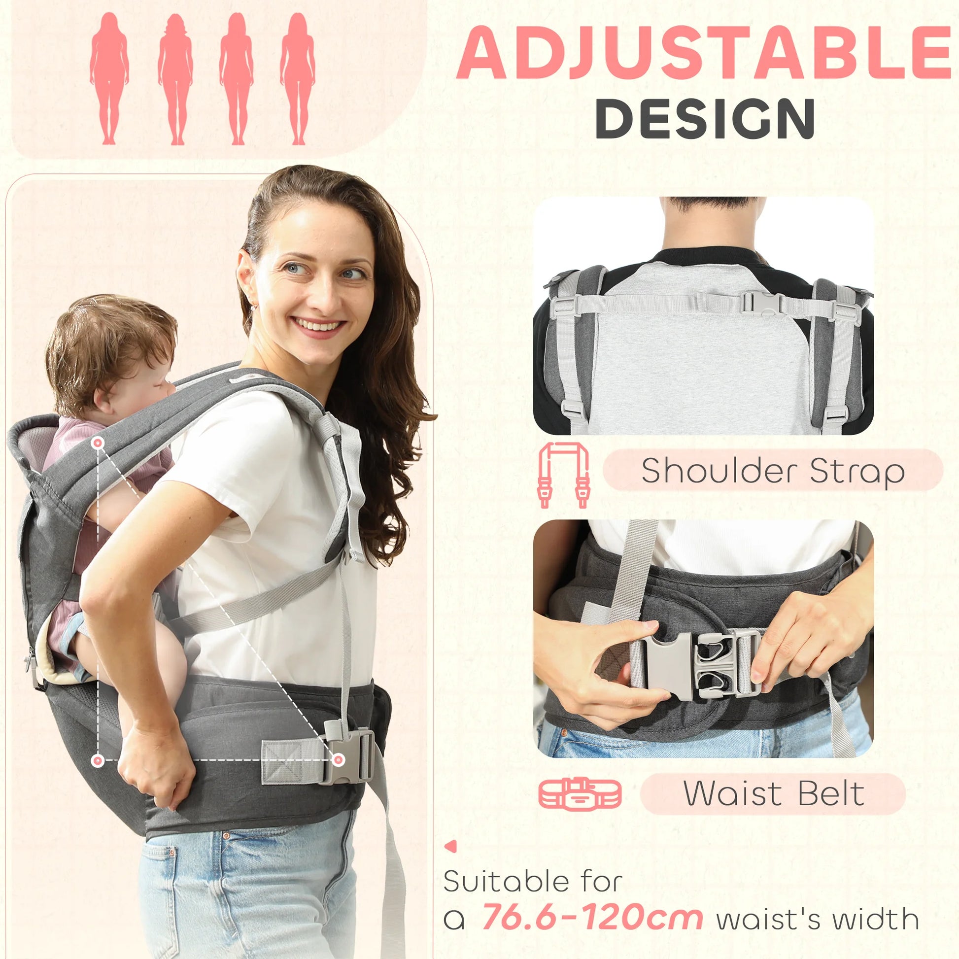 6-In-1 Baby Carrier for Newborn, Toddler with Removable Seat, Grey