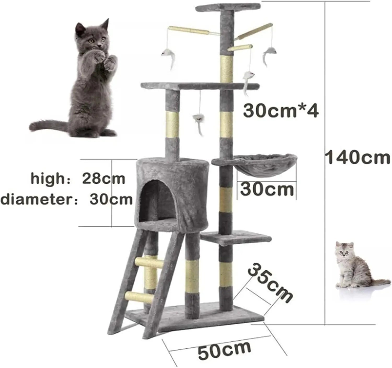 Cat Tree Cat Tower Cat Scratching Post for Indoor/Outdoor Cats, Cat Activity Centre 140Cm Cat Climbing Frame Tree Cat