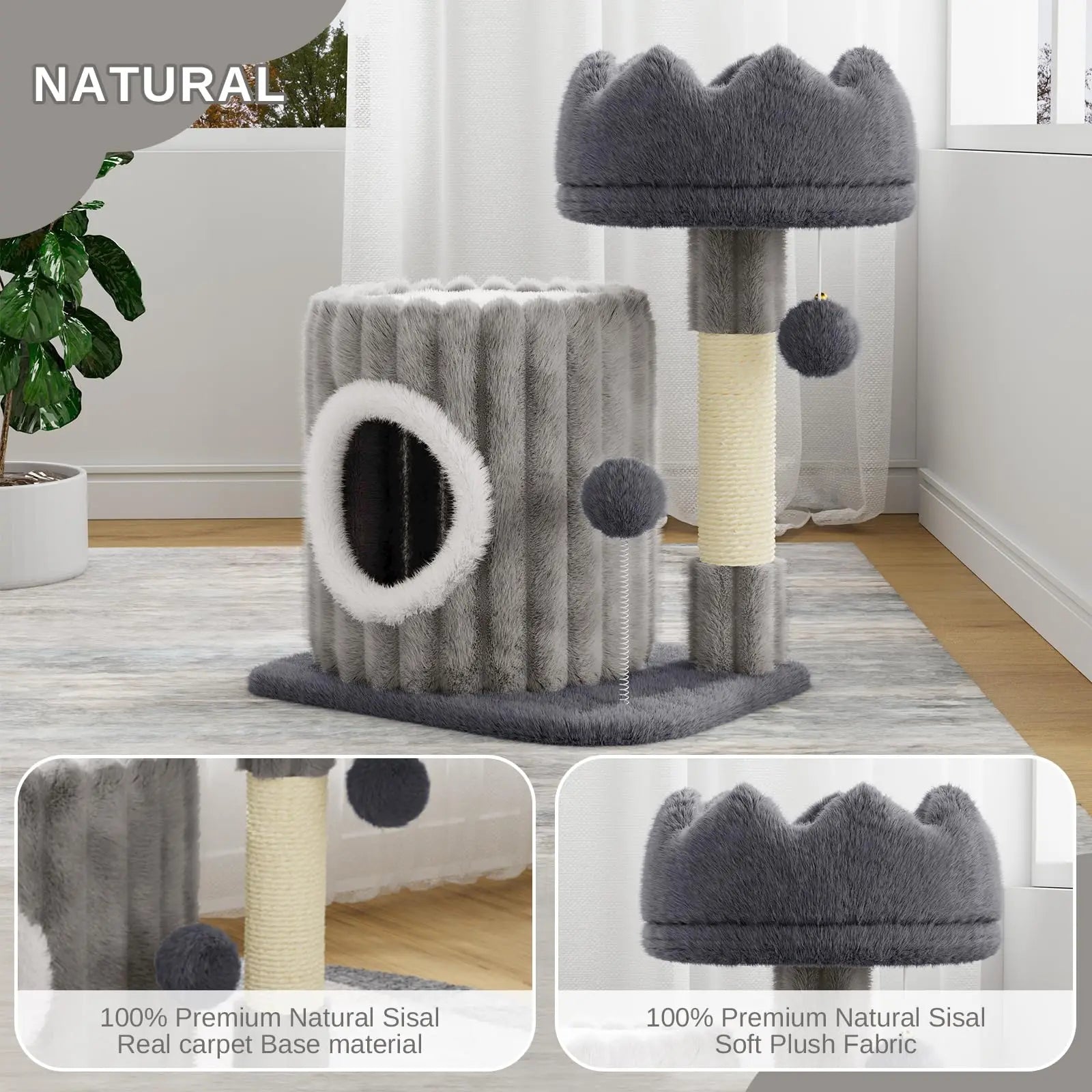 53Cm Small Cat Tree with Scratching Post - Indoor Cat Tower with Cave, Perch & 2 Play Balls for Kittens & Cats