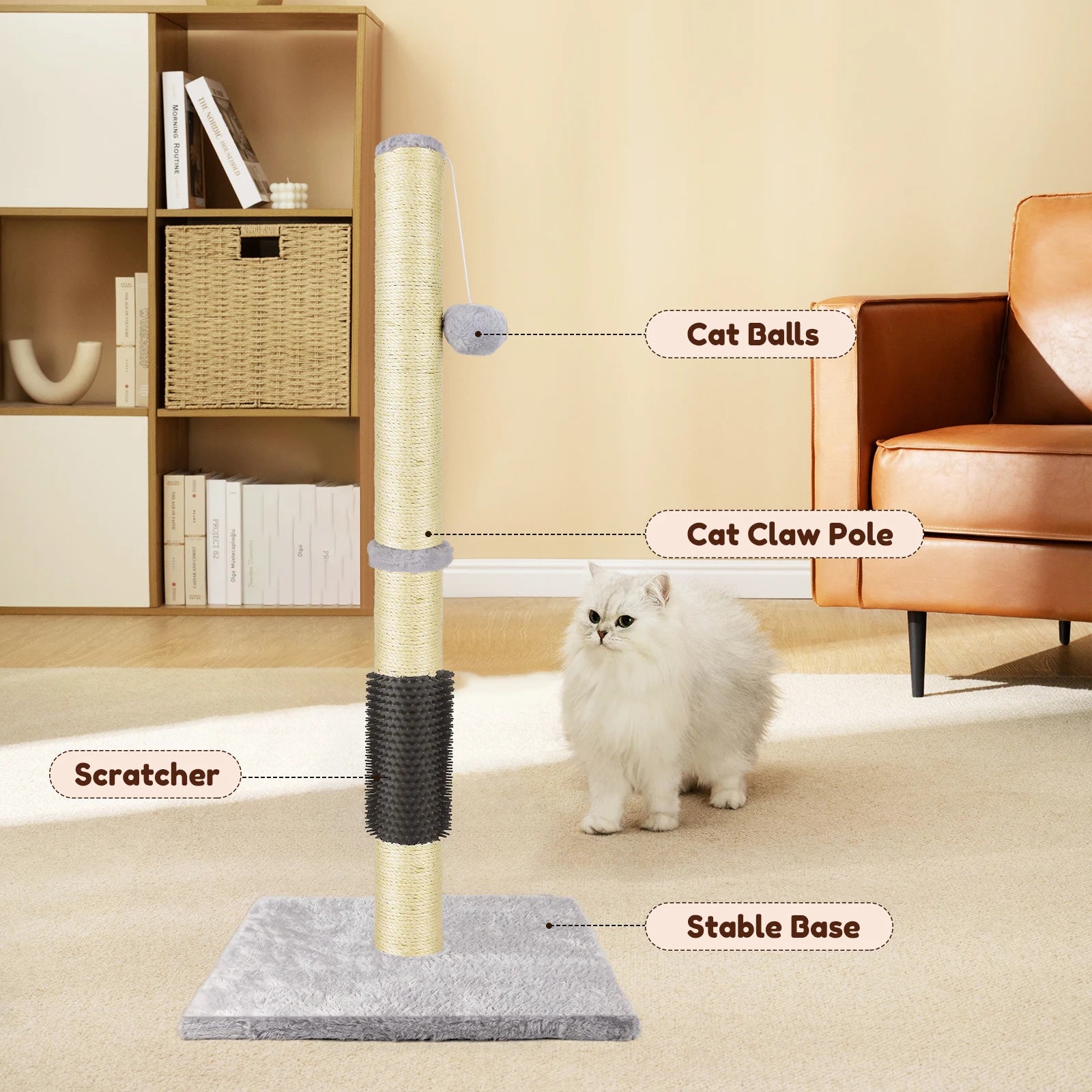 Cat Scratching Post for Indoor Cats, Vertical Safe Cat Climbing Frame Tree with Dangling Toy, 80 Cm, Grey