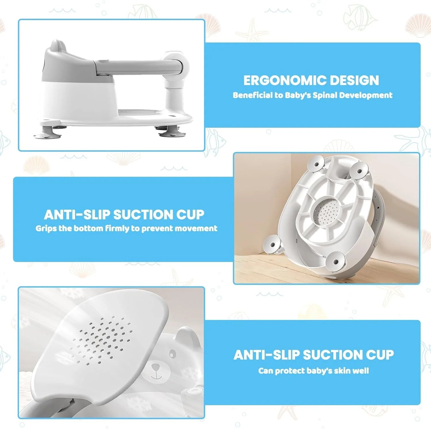 Baby Bath Seat for Babies 6 Months Plus.Cute Bear Non-Slip Baby Bath Chair Safe Infant & Newborn Bathtub Chair