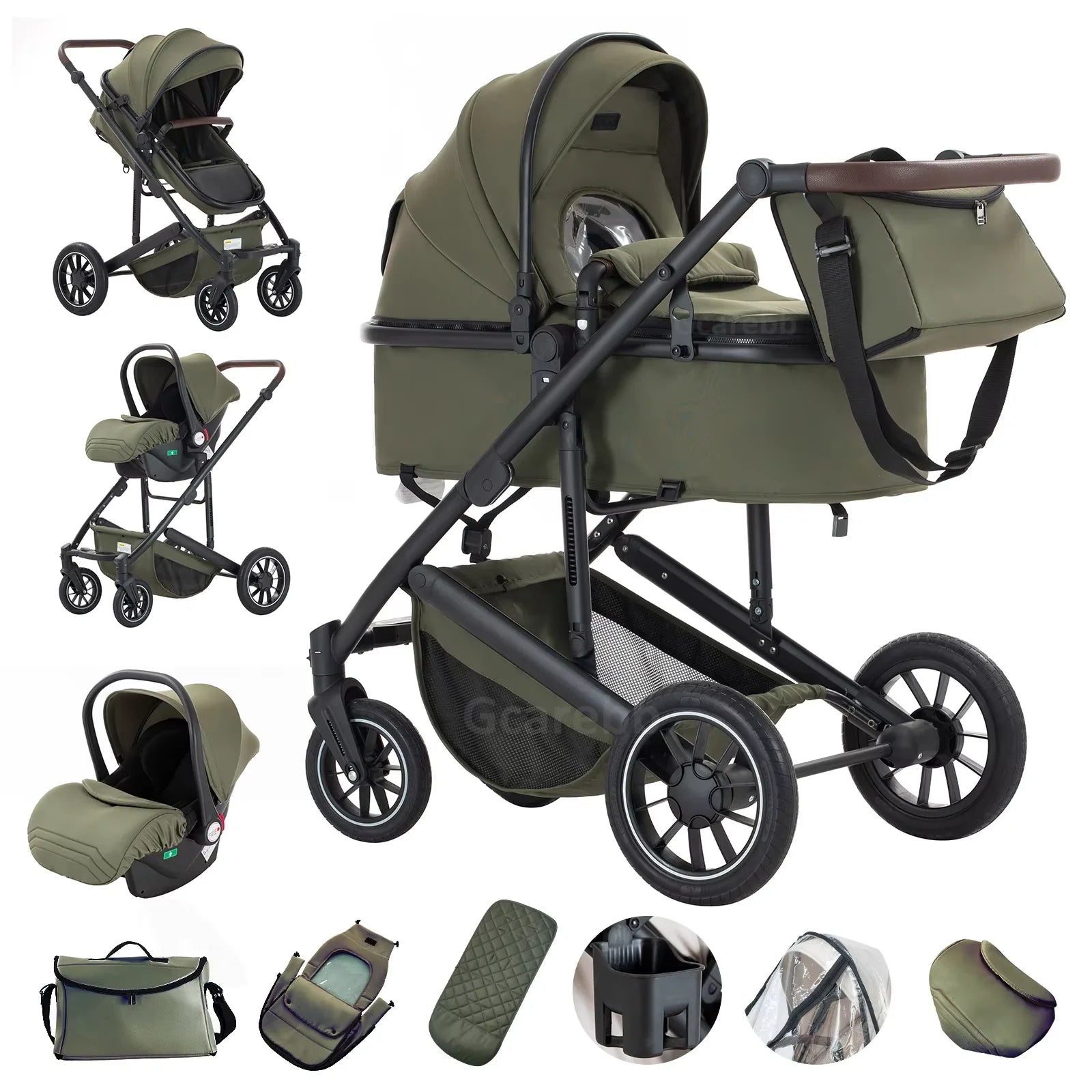 Baby Stroller 3 in 1 Portable Travel Baby Carriage Luxurious Fold Pram High Landscape Aluminum Frame Newborn Infant Stroller