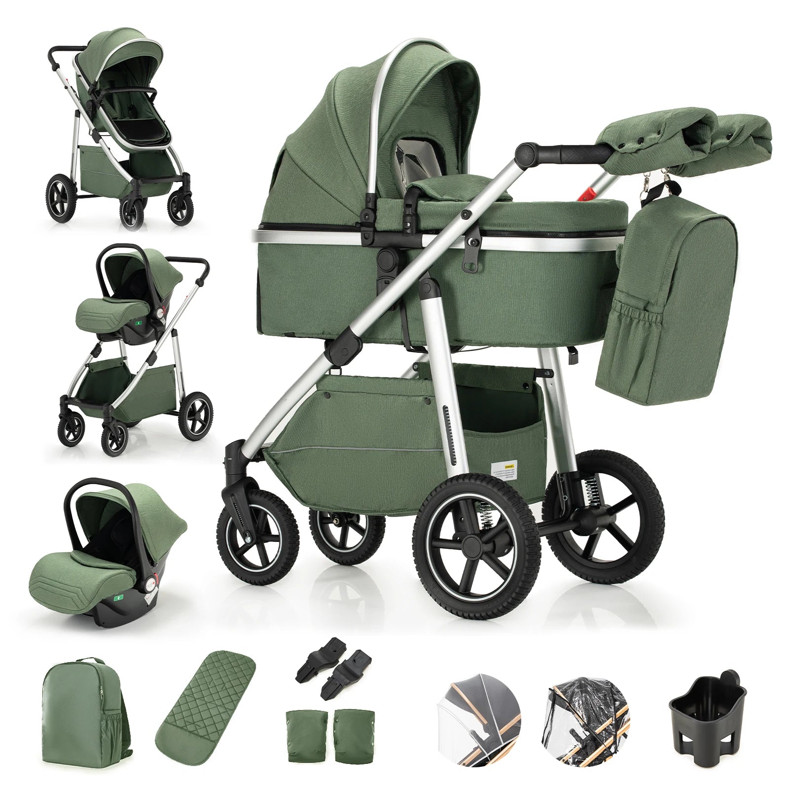 Baby Stroller 3 in 1 Portable Travel Baby Carriage Luxurious Fold Pram High Landscape Aluminum Frame Newborn Infant Stroller