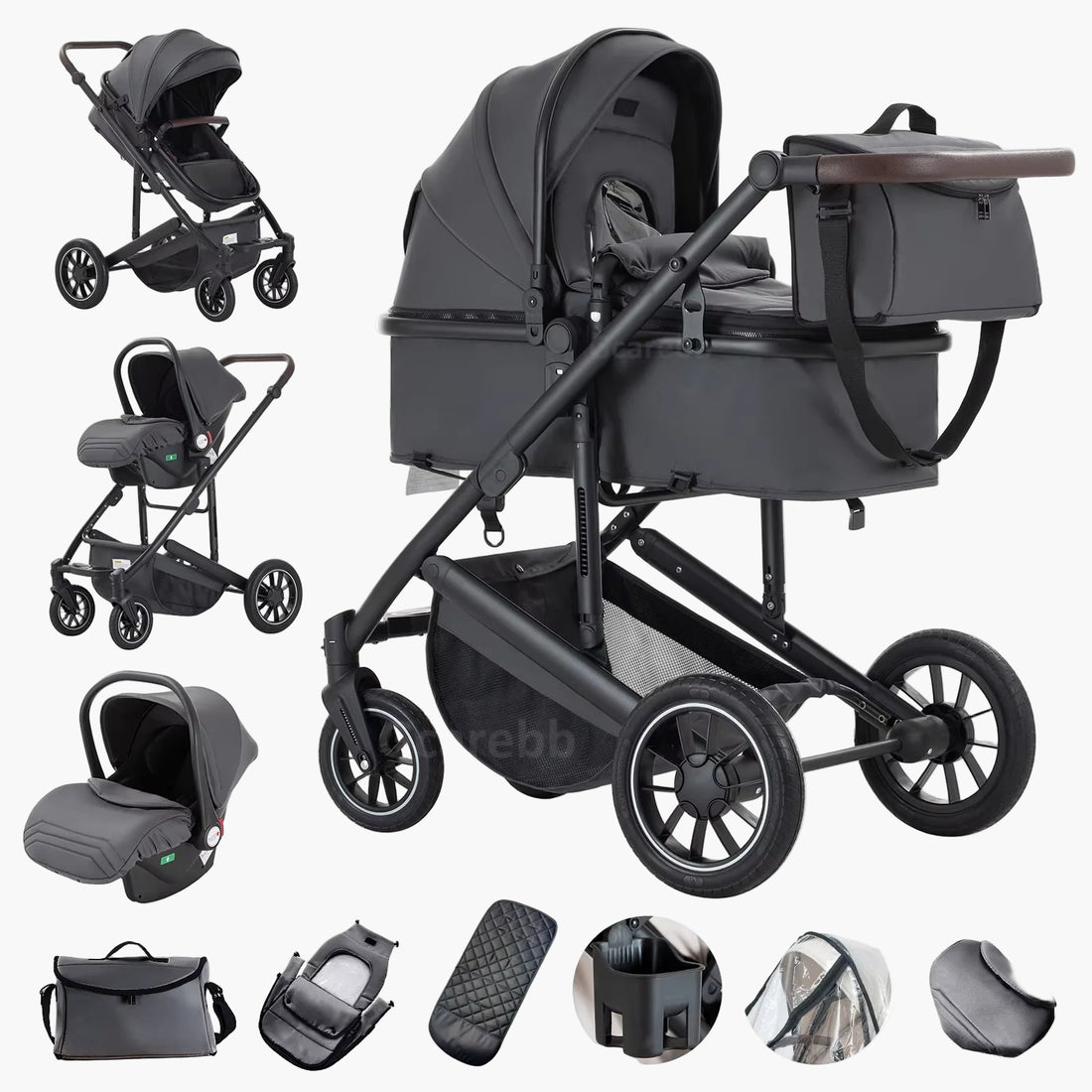 Baby Stroller 3 in 1 Portable Travel Baby Carriage Luxurious Fold Pram High Landscape Aluminum Frame Newborn Infant Stroller