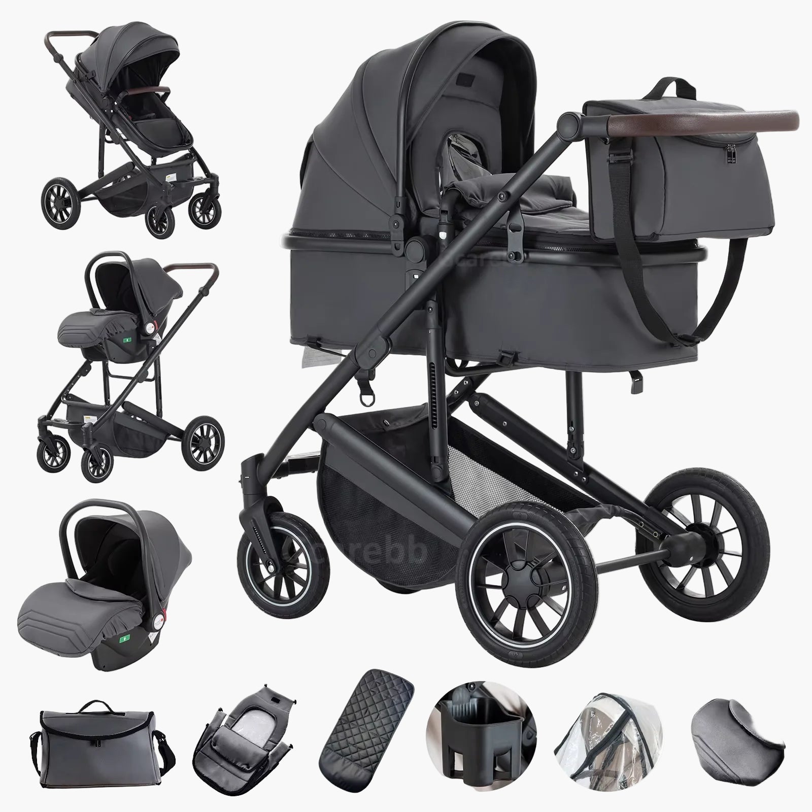 Baby Stroller 3 in 1 Portable Travel Baby Carriage Luxurious Fold Pram High Landscape Aluminum Frame Newborn Infant Stroller