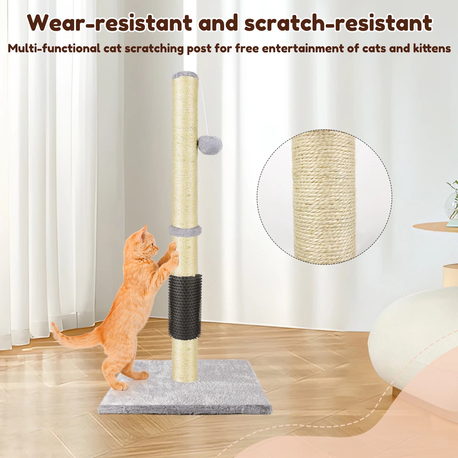 Cat Scratching Post for Indoor Cats, Vertical Safe Cat Climbing Frame Tree with Dangling Toy, 80 Cm, Grey