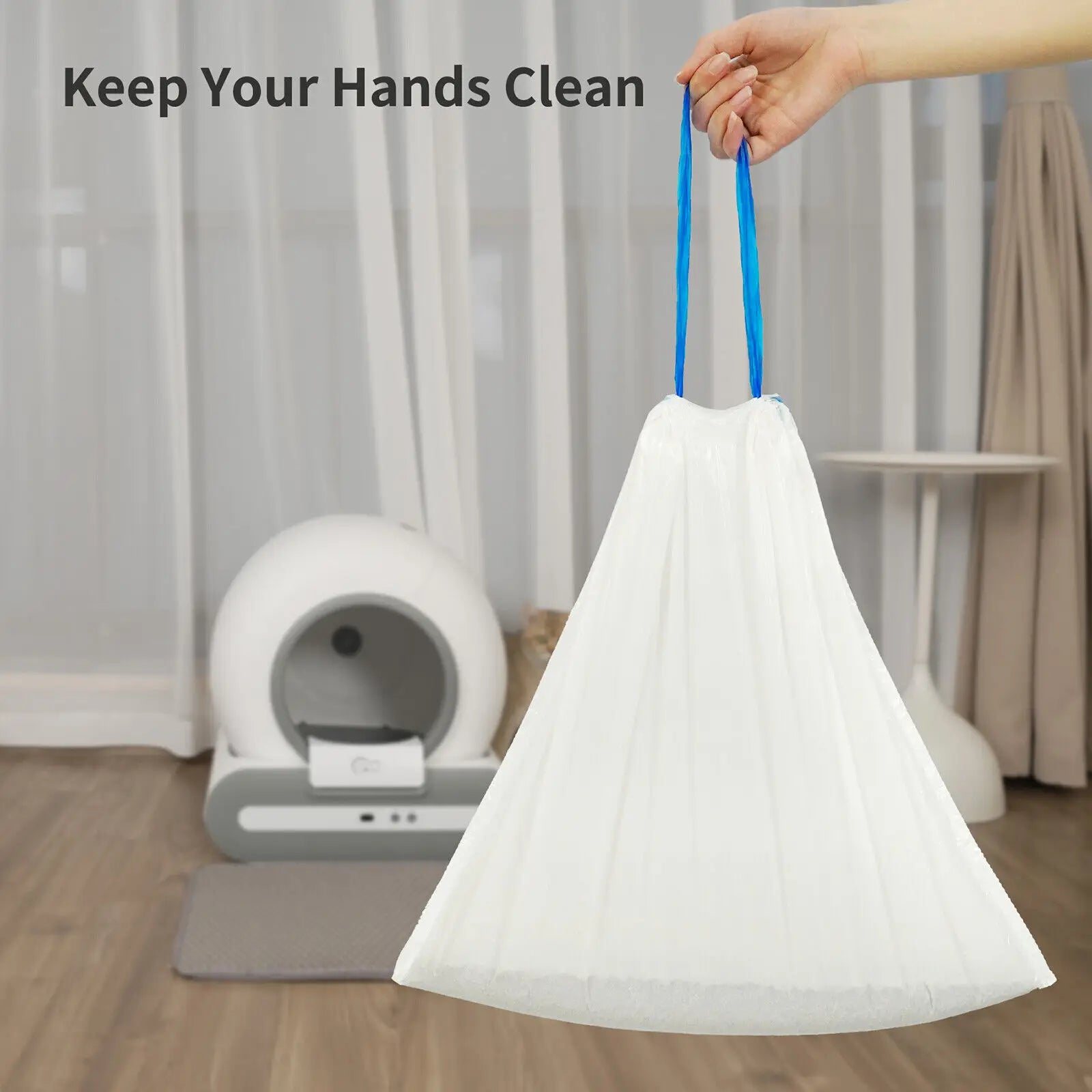 4 Rolls 60 Count 17X19Inch DOEL Self-Cleaning Cat Litter Box Trash Bags Drawstring Design Waste Bags Cat Litter Box Liners