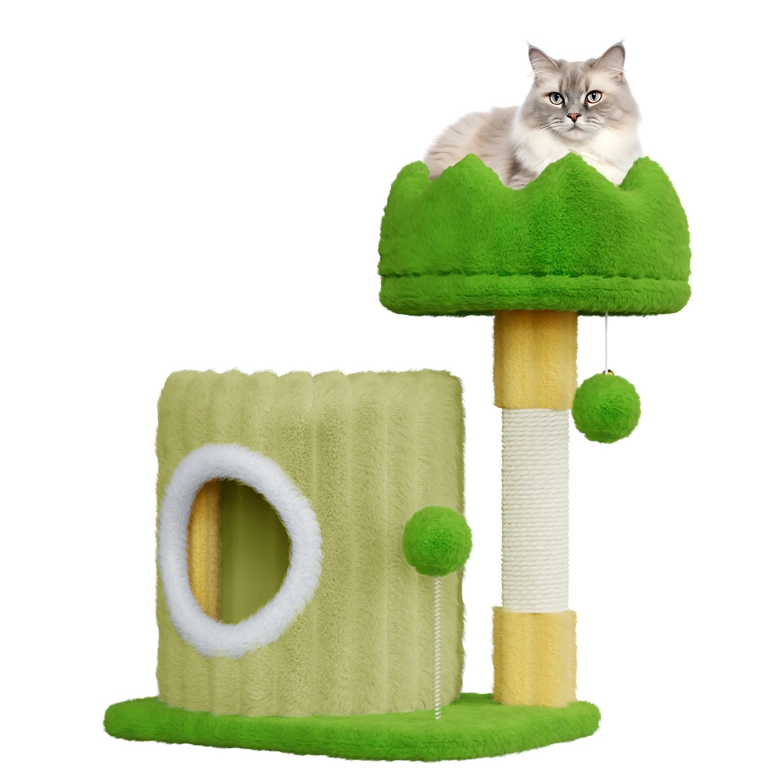 53Cm Small Cat Tree with Scratching Post - Indoor Cat Tower with Cave, Perch & 2 Play Balls for Kittens & Cats