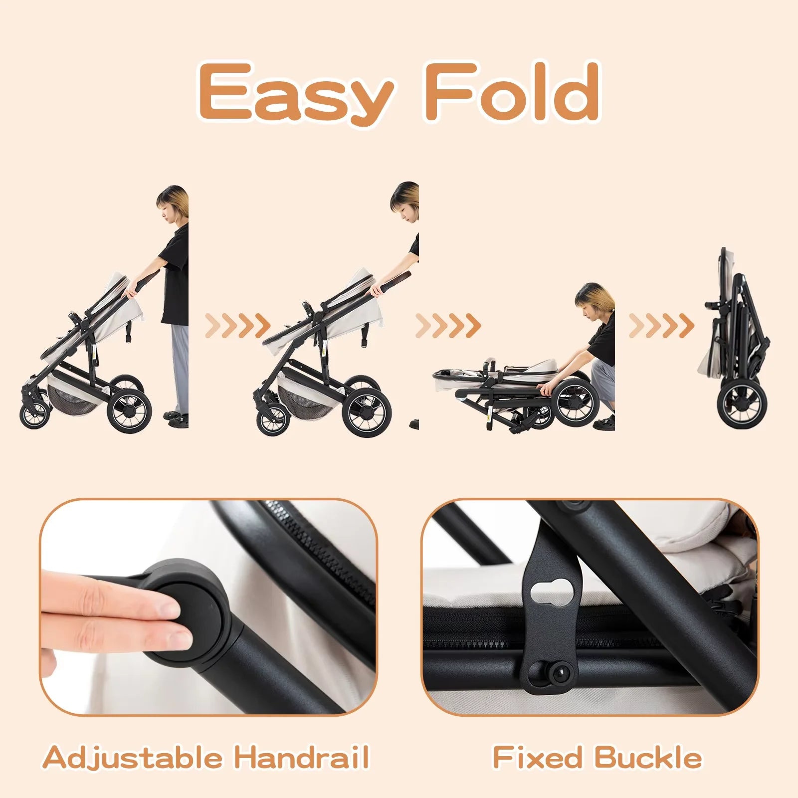 Baby Stroller 3 in 1 Portable Travel Baby Carriage Luxurious Fold Pram High Landscape Aluminum Frame Newborn Infant Stroller