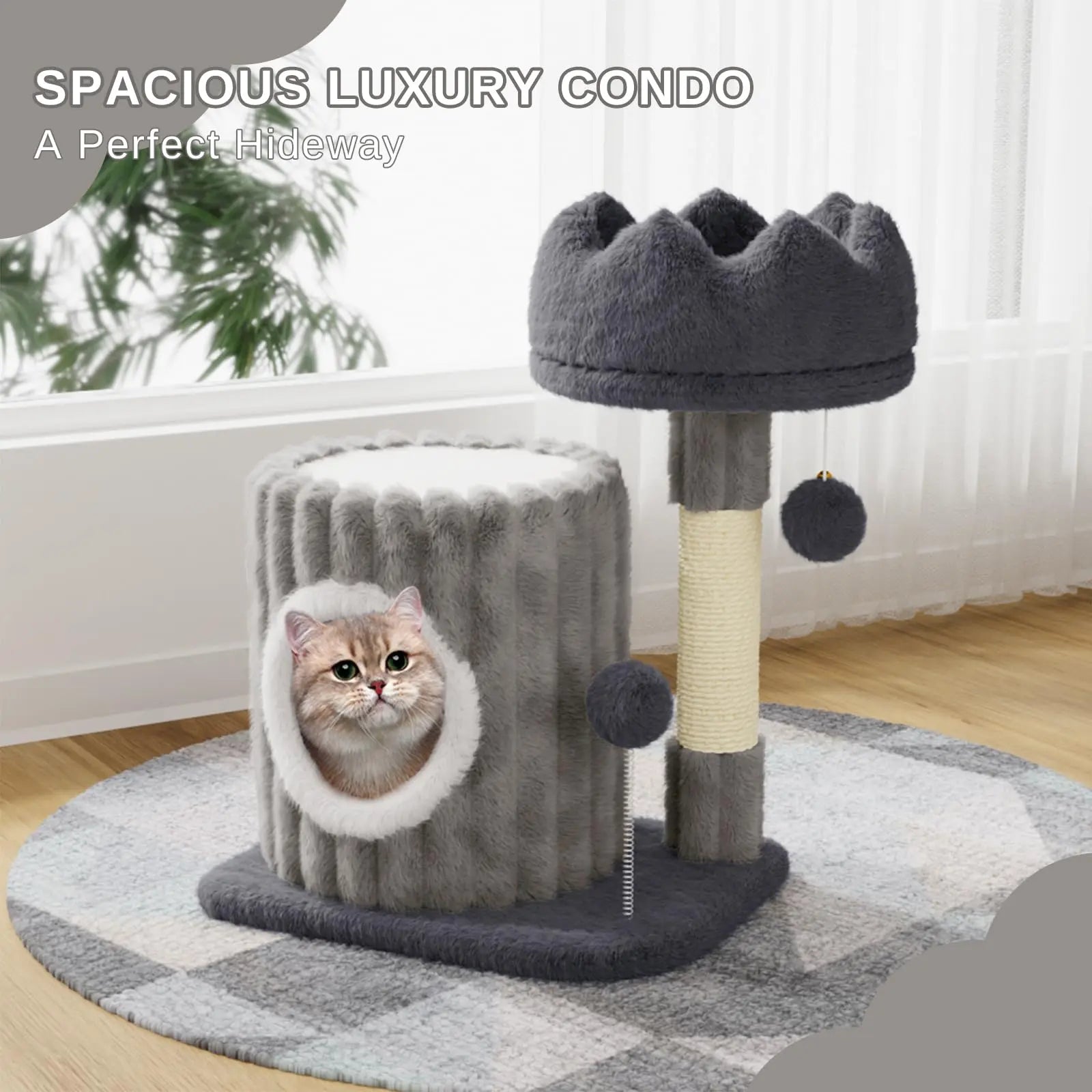 53Cm Small Cat Tree with Scratching Post - Indoor Cat Tower with Cave, Perch & 2 Play Balls for Kittens & Cats