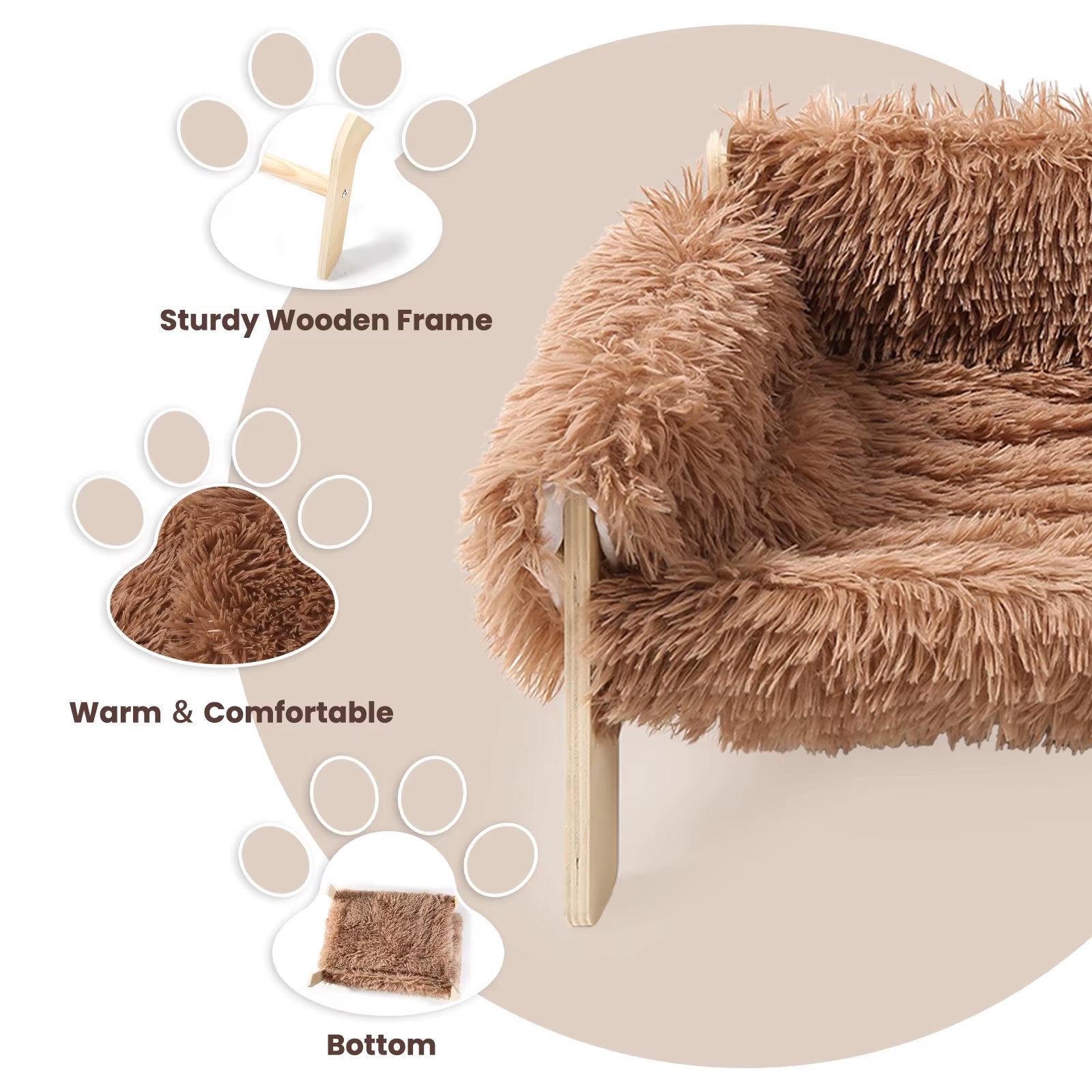 Large Cat Bed Sturdy Wooden Leg Raised Plush Cat Sofa Bed Kitten Bed for Indoor Cats - Soft Cat Couch