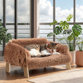 Large Cat Bed Sturdy Wooden Leg Raised Plush Cat Sofa Bed Kitten Bed for Indoor Cats - Soft Cat Couch